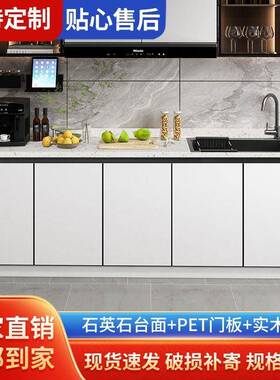 厨房石英储石橱柜家用岩板灶台柜水一体租ULD房用经子济碗柜物柜