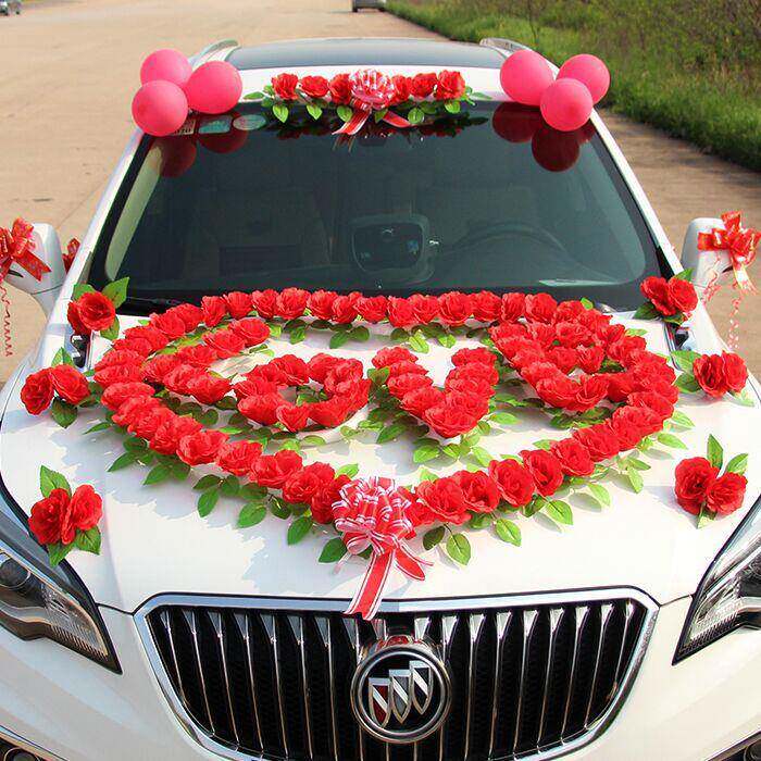 花创意个性主婚15车饰新头郎新娘车花用品仿真车结婚车队拉装花全