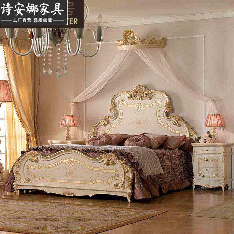 欧4634式华式别墅奢卧室家具实木手工雕彩绘1欧.8米双人床公花主