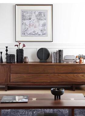 北美胡桃木木悬电视柜客厅实DSFG*-00家用简约现代浮一体落地黑收