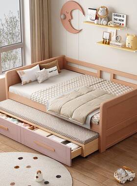 约实PEB木儿童床男孩拼接床女孩宝宝单人床床小户简型伸缩护栏储