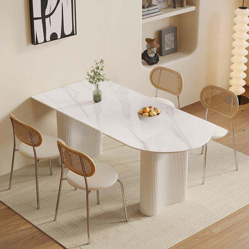 梵炫奶油风纯岩板餐桌家轻奢极简精小致户型白半圆形用无品牌/餐