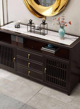 新中式餐柜中国风轻奢边岩檀板储实木茶水柜紫色酒柜985家用物餐