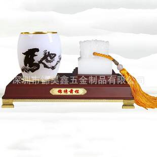 琉璃工艺品摆件 logo可定圆形笔座 创意办公用品广告笔筒水晶