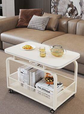 奶油风客厅沙发边桌可动边几岩小茶几置物架移推78846车创意板床