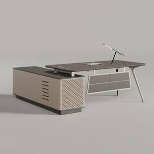 现代简约总裁桌单人老板办公桌2.4米钢架办公桌经理大班桌椅组合