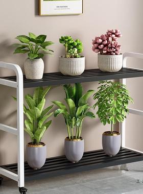 全钢花架DIK置物架阳台花托架可动客厅移地盆式铁艺双层多落肉花