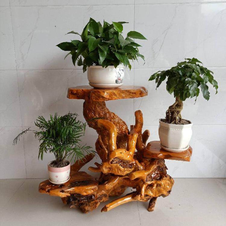 根雕花架树天摆客QNA件实木原木厅多层盆景鱼缸底座绿萝然根阳台