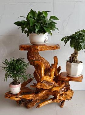 根雕花架树天摆客QNA件实木原木厅多层盆景鱼缸底座绿萝然根阳台