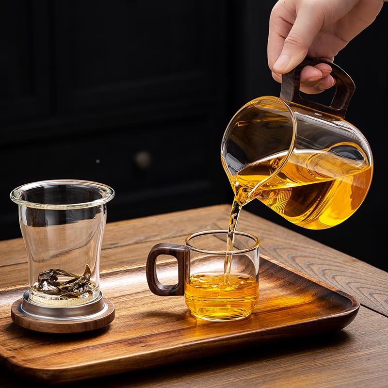 加厚玻璃泡茶用壶透明滤办室花公茶壶家茶水分离过冲茶器Y03耐高