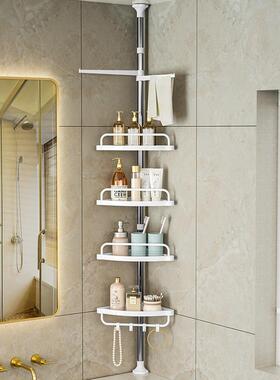 浴置物不锈钢伸室缩杆顶天地卫立生间转IEL三角沥水收纳架层架免