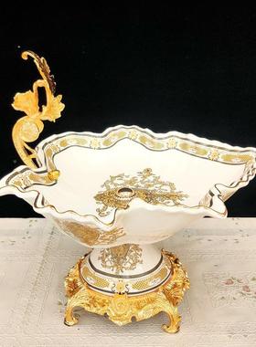 欧式陶VAG瓷盘收别墅客厅家用纳装饰高盘脚干果水果美式创意家居