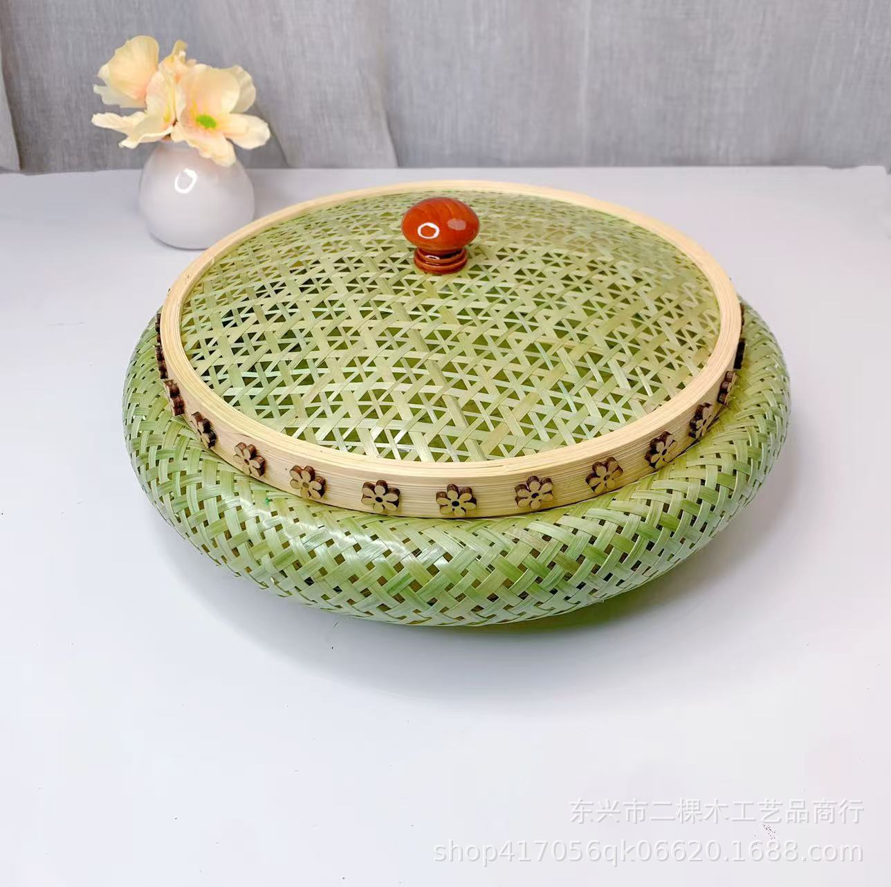 手工竹编果篮茶点盘带提手