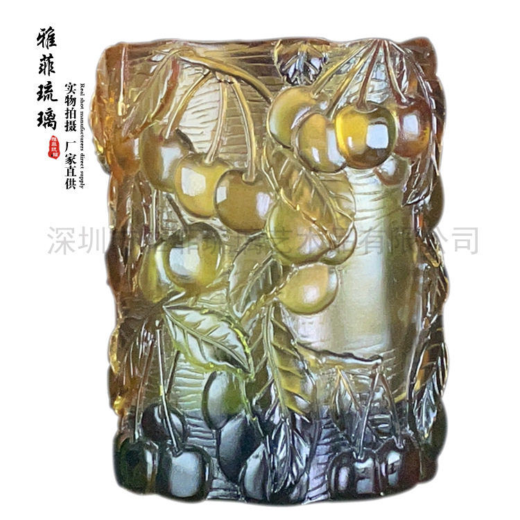 古法琉璃桃李满天下笔筒摆件