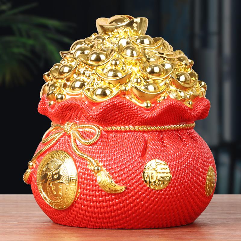 袋存钱罐元存宝聚宝盆摆件福字钱袋装可可取钱客厅酒柜电视柜玄关