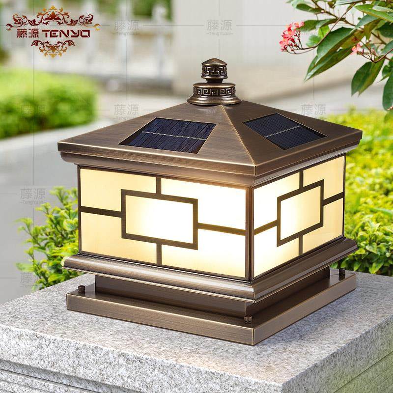 全柱头灯太阳能户外藤源铜水庭院室外围墙别墅大门灯柱子接电门防