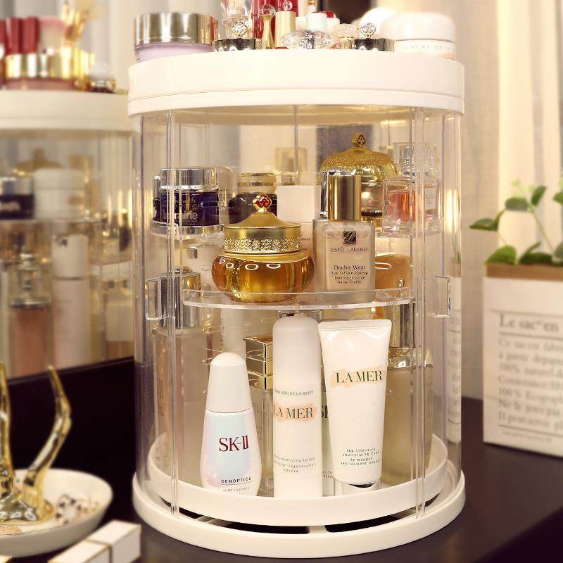 网旋转化妆品收纳防尘亚加丽加红化妆台红护肤品架子口置物架桌盒