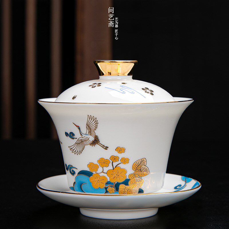 珐琅彩玉瓷盖碗功夫茶具茶杯公道杯茶洗盖置茶壶六君子过滤茶叶罐