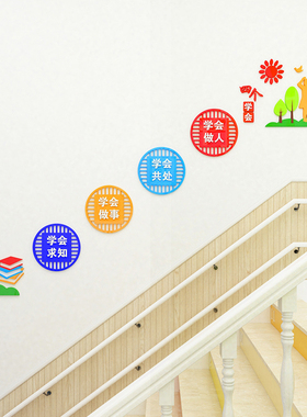 四个学会校园文化墙楼梯道布置美化小学校幼儿园3D压克力立体壁贴