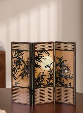 中古风高级感覆古屏风书房桌面摆件家居客厅玄关柜茶几餐桌装饰品