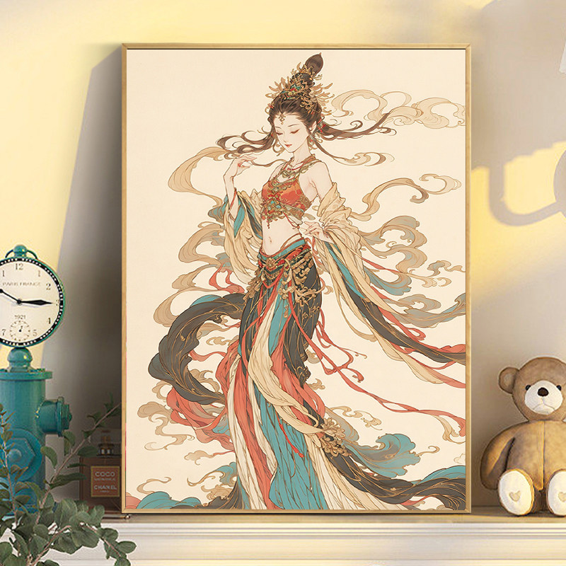 敦煌飞天数字油画diy2024新款填涂色高级感国风手绘丙烯油彩画画