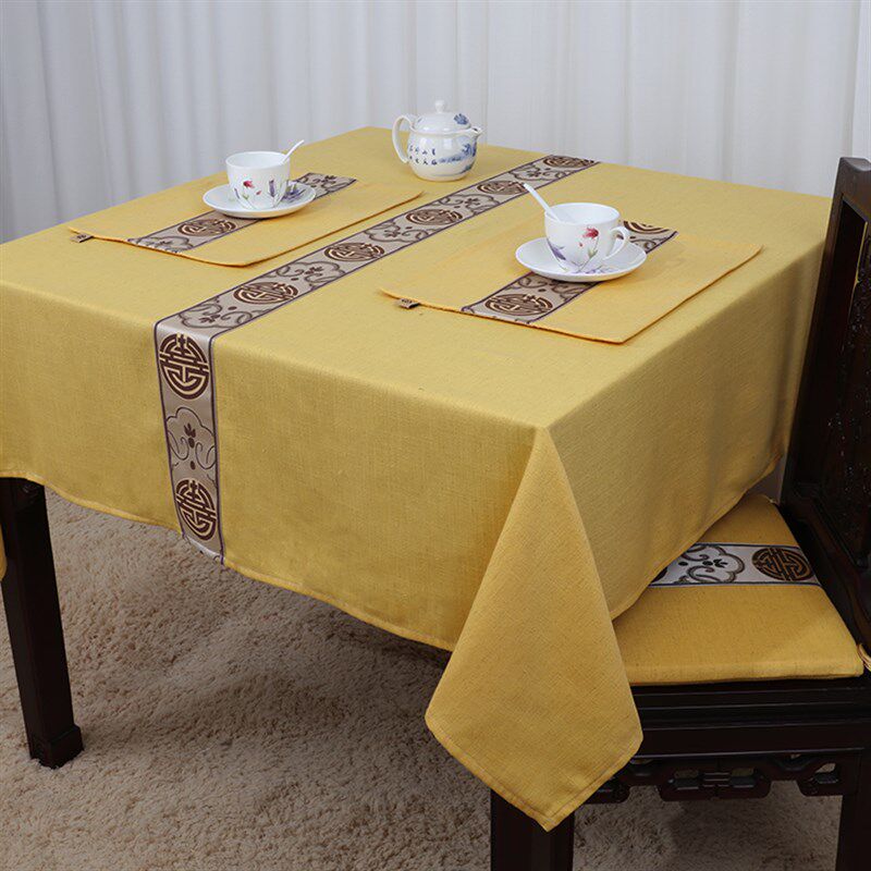 中式餐桌亚麻刺绣方桌布防水防油茶几布艺桌垫隔热垫台布定制定做