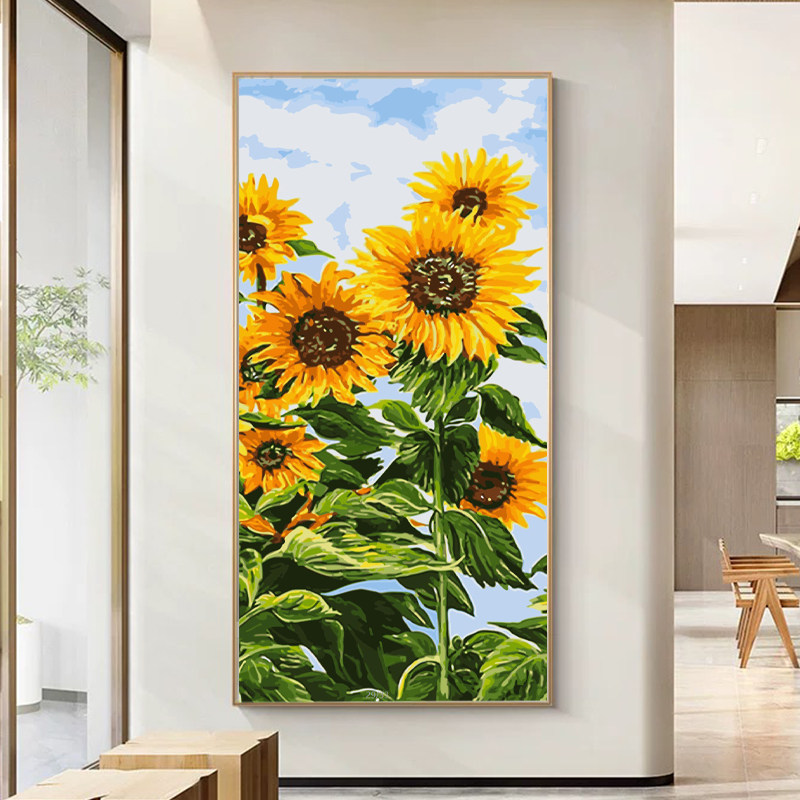 向日葵数字油画diy填色画风景花卉玄关手工手绘油彩画治愈装饰画
