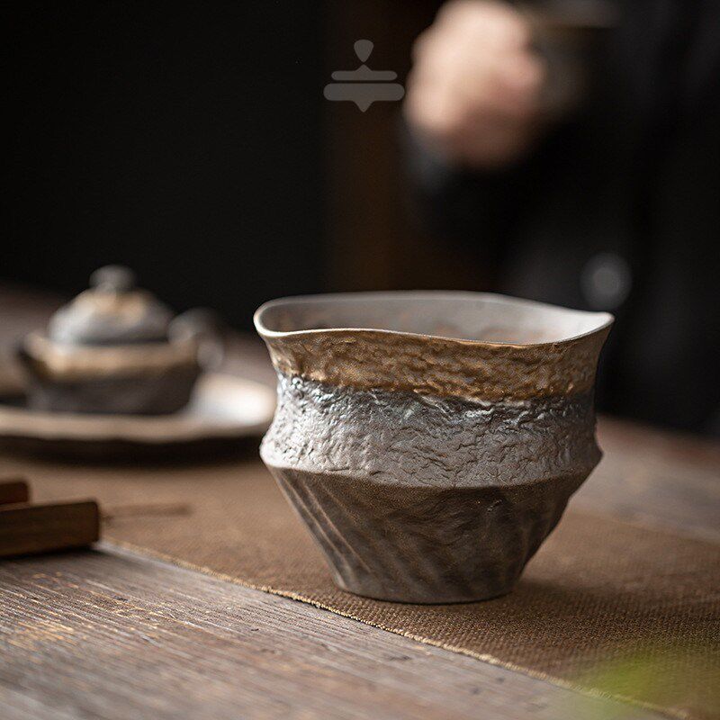 陶瓷慕禾建水粗陶鎏金铁釉茶渣缸废水缸茶洗杯洗复古国风茶道配件