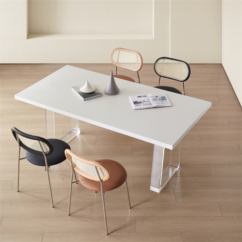 德利丰岩板餐桌椅家用现代简约悬浮压克力桌子奶油风小户型饭桌