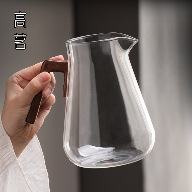 玻璃公道杯大容量1000ml木柄分茶器大号公杯可加热加厚泡茶壶
