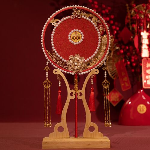 团扇新娘结婚diy材料包秀禾古风重工刺绣婚扇中式双面手工手捧花