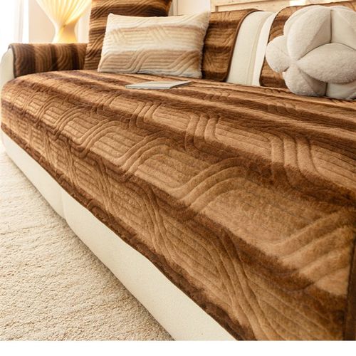 兔毛绒沙发垫加厚保暖秋冬2025新款奶油风固定防滑坐垫一片式盖布