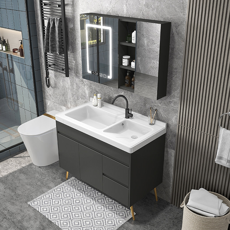 带搓衣板双盆浴室柜陶瓷一体盆阳台洗衣柜洗漱台洗手洗脸盆柜组合