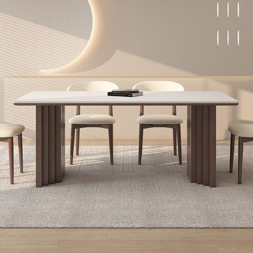 实木岩板餐桌家用小户型北美白蜡木中古侘寂风高端德利丰吃饭桌子