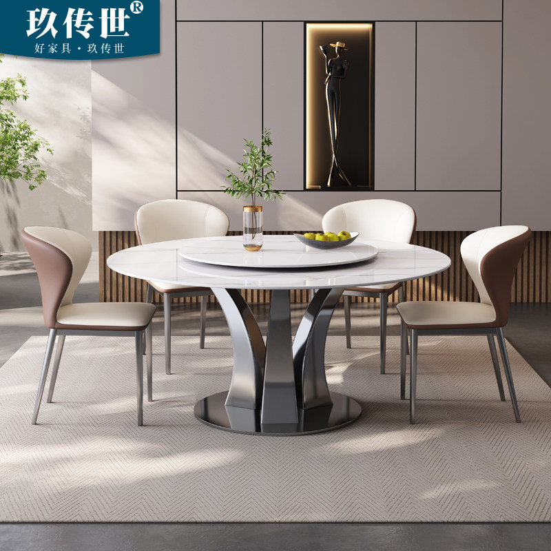 欧式天然超晶石餐桌奢石微晶石天然高端2023新款大理石圆餐桌