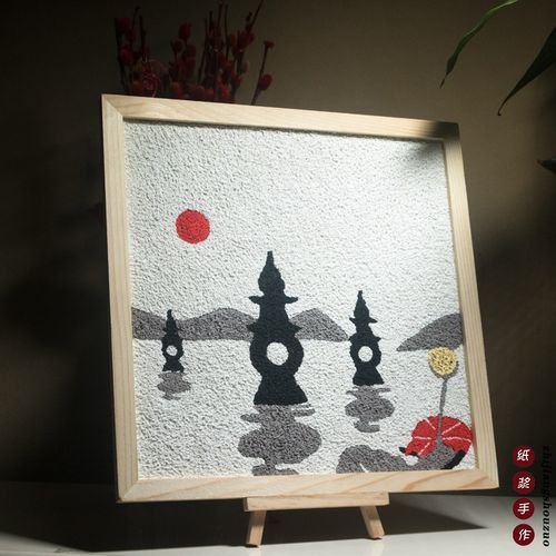 非遗西湖风景数字油画diy填色画纸浆画材料包断桥团建活动原木框