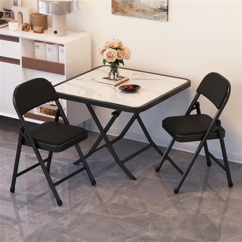 折叠桌子出租房小户型圆桌阳台茶几掼蛋专用桌钢化玻璃小方桌餐桌