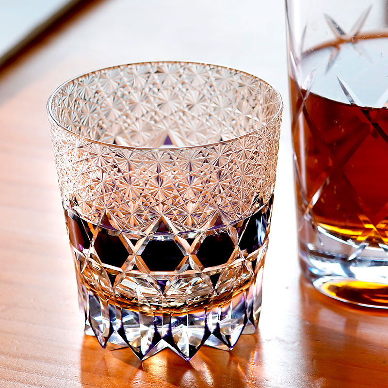 江户切子水晶玻璃杯威士忌洋酒杯手工雕刻水杯高端礼盒装送礼