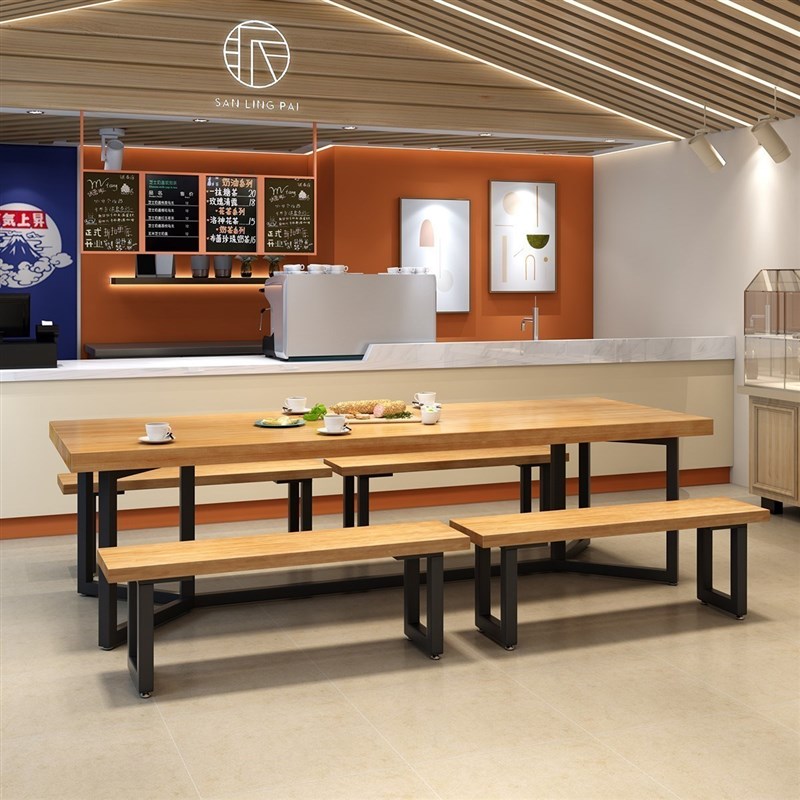 工业风大型饭店餐桌椅实木长方形铁艺简约面馆酒店长条桌