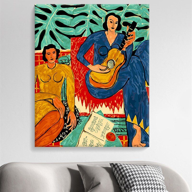 数字油画diy填充抽象人物涂色丙烯手工绘填色油彩画 弹吉他的女孩