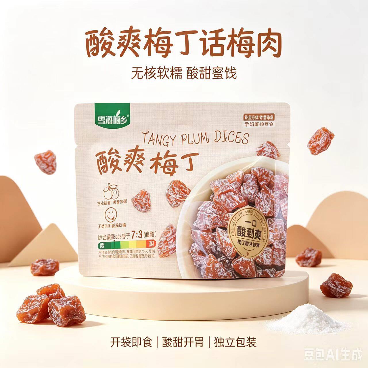 雪海梅乡酸爽梅丁话梅肉无核软糯酸甜蜜饯果干散称每包68克左右