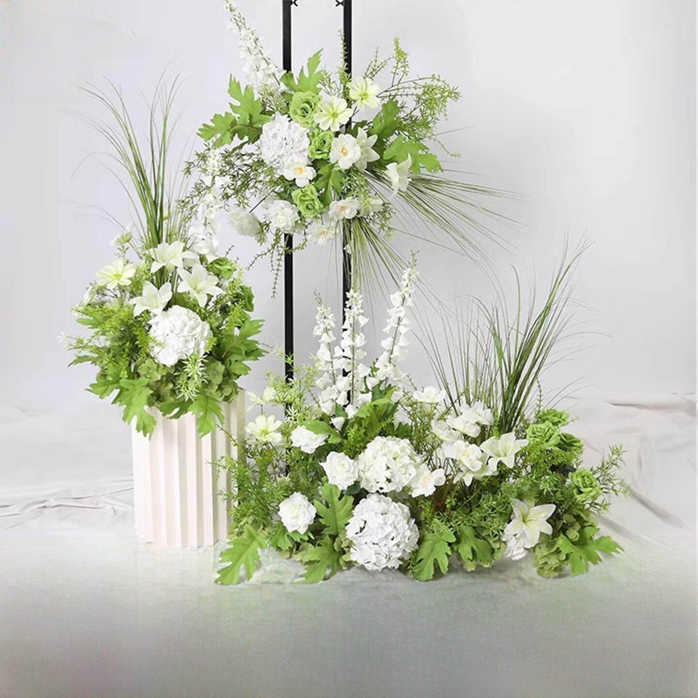森系排花花艺场景绿色彷真花花排道具装饰婚礼会场绢花婚庆地花排