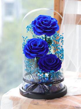 蓝色妖姬小王子永生花篮玫瑰满天星干燥花真花摆件男女朋友生日礼