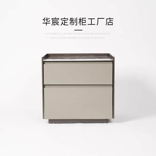 意式极简Ltalian Designer灰色床头柜设计师轻奢烤漆岩板储物边柜