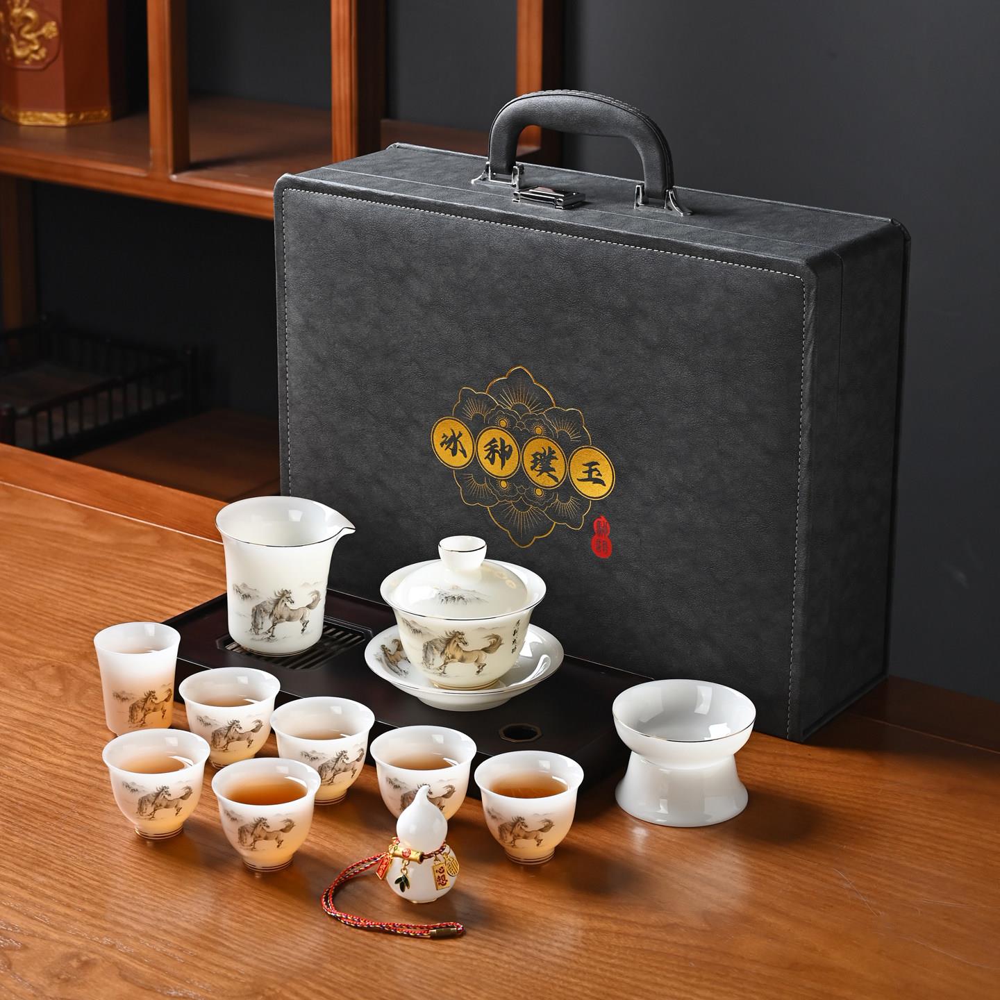 冰种素烧羊脂玉白瓷功夫茶具套装轻奢高档家用办公室泡茶中式茶杯