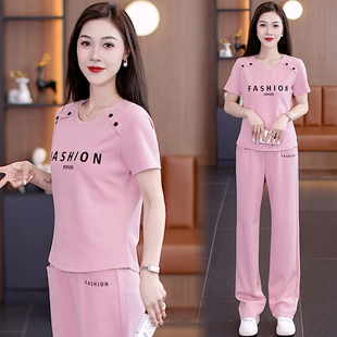 夏季薄款短袖阔腿裤运动套装女2025新款小个子时尚洋气时髦两件套