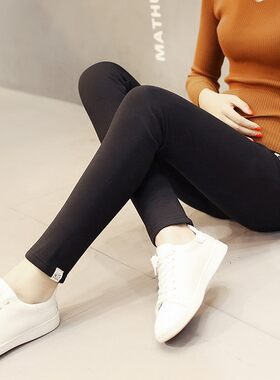孕妇打底裤秋季小猫托腹裤子春秋外穿秋冬怀孕长裤冬季加绒小脚裤