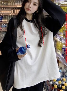 哺乳上衣秋装外出辣妈款拼色长袖T恤秋冬季潮妈产后哺乳衣服潮妈