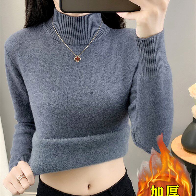 保暖内衣女加厚加绒一体绒上衣秋冬外穿紧身内搭毛衣半高领打底衫