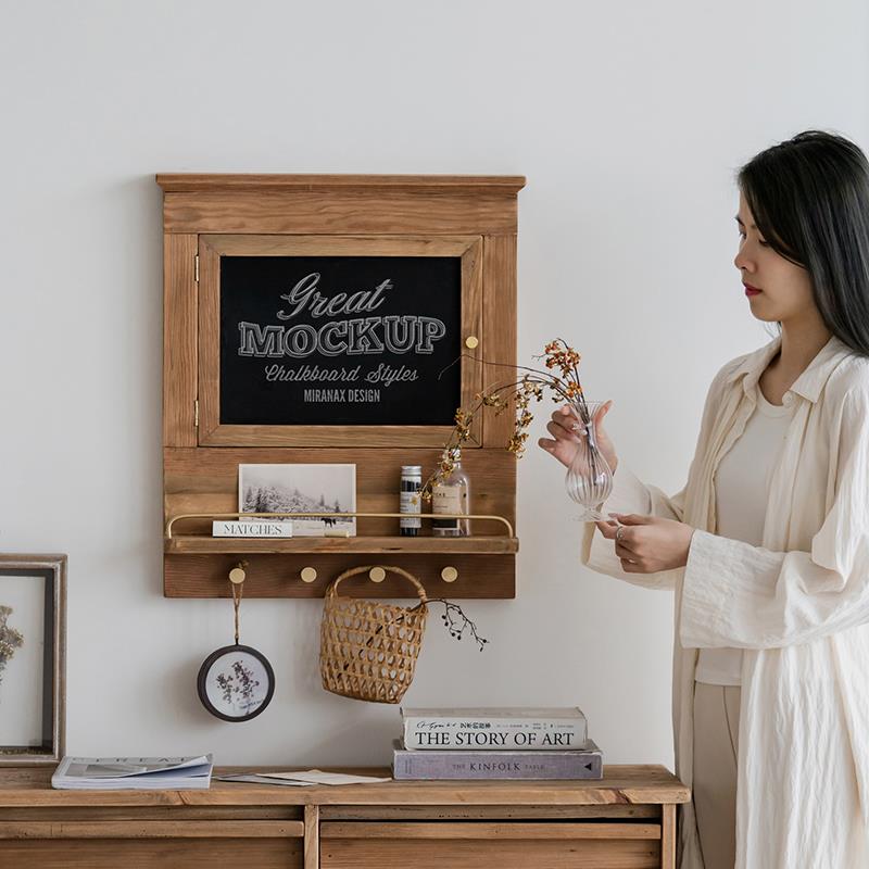 润家家居木电表箱挂装饰画墙可小黑板餐实230394GW饮奶茶店原木色